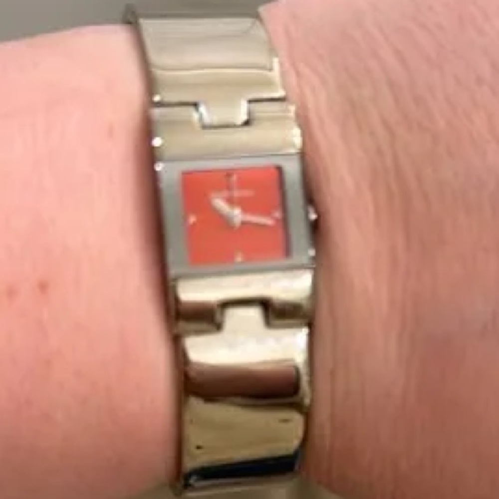 Vintage Nine West Silver and Coral Watch with Square Face